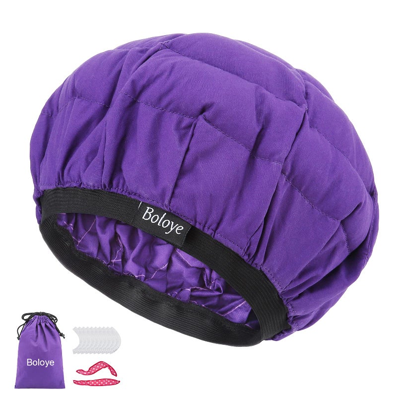 Boloye Flaxseed Deep Conditioning Heat Cap - Boloye Cordless 100% Safe Microwave Hot Cap for Natural Curly Textured Hair Care  Drying  Styling  Curling  Universal size (10 PCS One-time shower cap) (Purple) - Image 1
